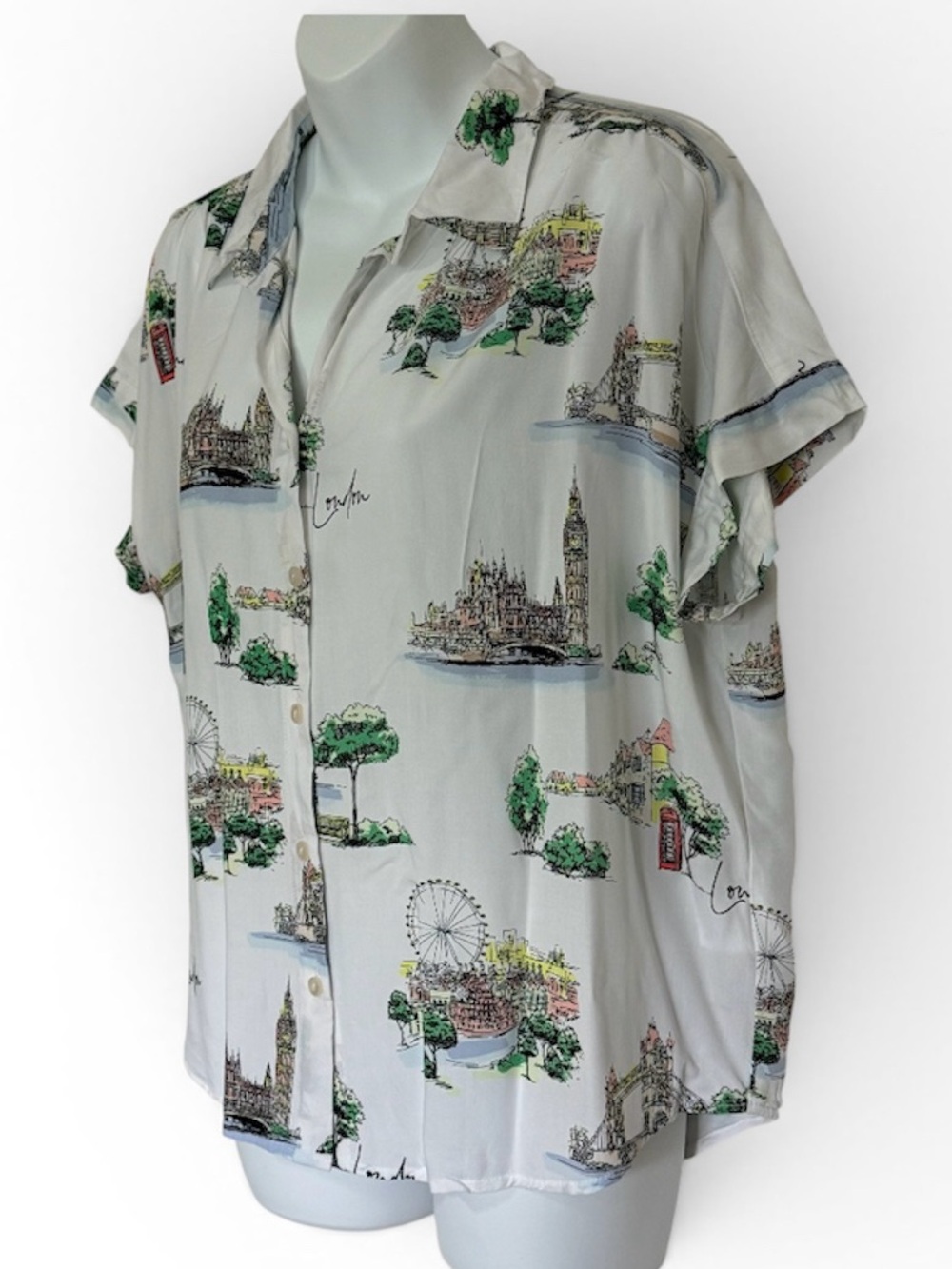 Jane + Delancey London Landmarks Toile Cityscape Graphic Boxy Shirt Size Large - Picture 2 of 6